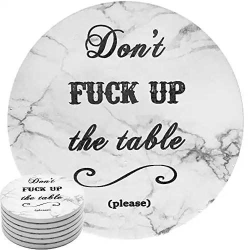 ENKORE Funny Coasters Marble Finish, Absorbent Drink Coaster Set of 6 Ceramic With Cork Back No Holder, Novelty Housewarming Gift Guys Man Cave Home Decor Idea, X Large 4.3" Inch for Better Prote...