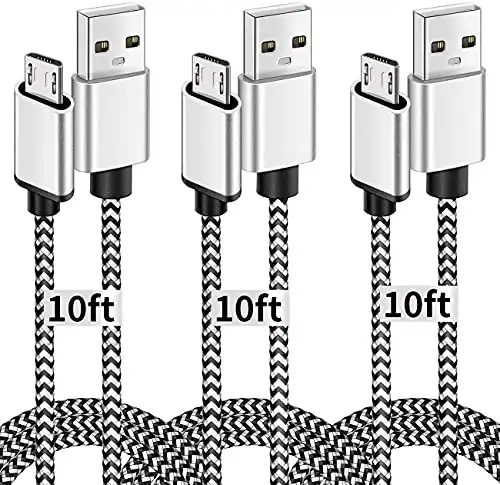 Deegotech Micro USB Cable, 10ft 3-Pack Extra Long Android Charger Cable, Nylon Braided Phone Charger Cords Fast Charging for Samsung Galaxy S7 Edge S6 S5, Android Phone, LG