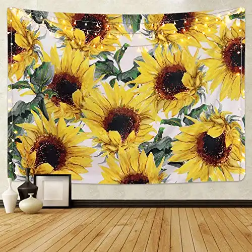 Smurfs Yingda Sunflowers Tapestry Wall Hanging Sunflower Plant Printed Tapestry Sunflower Watercolor Tapestry Cactus Wall Tapestry for Kids Girls Boys Room Bedroom Living Room Dorm