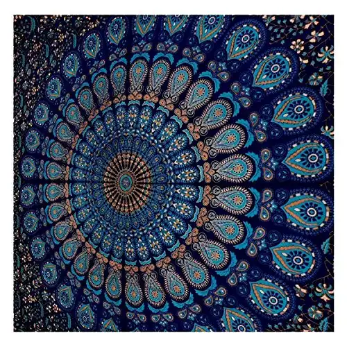 GLOBUS CHOICE INC. Blue Twin Mandala Tapestry Wall Hanging Indian Cotton Tapestries Bedspread Picnic Beach Throw Blanket Wall Art Hippie Tapestry