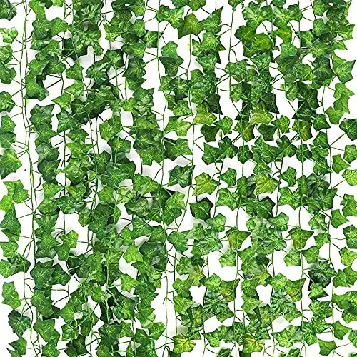 CEWOR 14 Pack 98 Feet Fake Ivy Leaves Artificial Garland Greenery Hanging Plant Vine for Bedroom Wall Decor Wedding Party Room Aesthetic Stuff