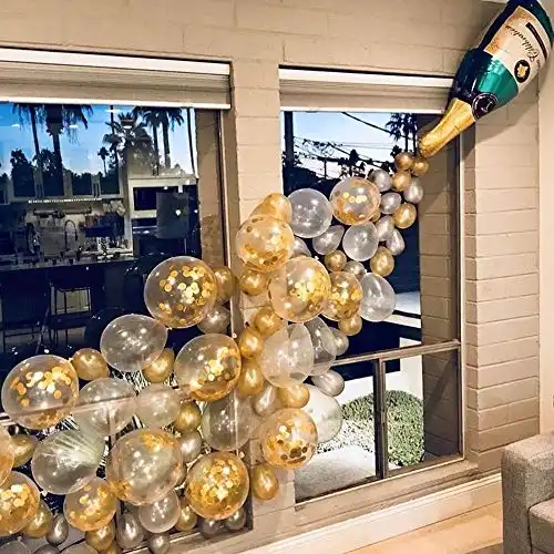 88 PCS Champagne Bottle Balloon Garland Arch Kit, Happy New Year Years Decorations 2024, Gold Silver Clear Balloons for Birthday Wedding Baby Shower Bachelorette Anniversary Party Decorations