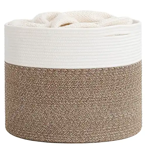 Goodpick Large Cotton Rope Basket, Durable,Sturdy 15.8"x15.8"x13.8"-Baby Laundry Basket Woven Blanket Basket Nursery Bin