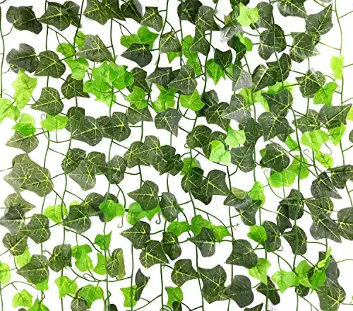 Excellous 12 Pack Artificial Ivy Vines Leaf Garland Plants Hanging Wedding Garland Fake Foliage Flowers Home Kitchen Garden Office Wedding Wall Decor Jungle Party (Multi-Color Green, 95Ft)