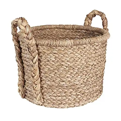 Household Essentials Large Wicker Floor Storage Basket with Braided Handle, Light Brown 19''x 25''