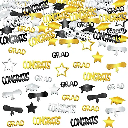KatchOn, Black and Gold Graduation Confetti 2024 - Pack of 1000 | Congrats Grad Confetti, Graduation Party Decorations 2024 | Graduation Table Decorations 2024 | Centerpieces for Graduation Party 2024