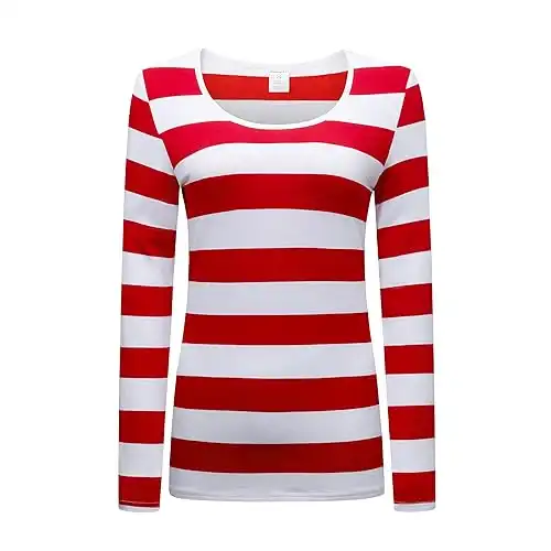 Formeet17 Women’s Long Sleeve Striped T-Shirt Stretchy Comfy Scoop Neck Shirt
