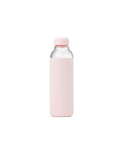 W&P Porter Glass Water Bottle w/ Protective Silicone Sleeve | Blush 20 Ounces | On-the-Go | Reusable Bottle for Coffee, Tea and Water | Portable | Dishwasher Safe