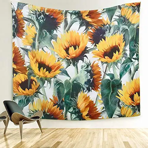ARFBEAR Sunflower Tapestry, Forever Wall Hanging Warm Golden Yellow and Green Wall and Home Decor 59x51 Inches (Medium)