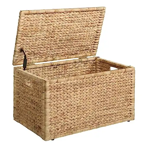 eHemco Heavy-duty Water Hyacinth Wicker Storage Trunk with Metal Frame, 30 by 17.5 by 17.5 Inches, Natural