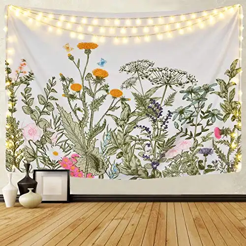 Alishomtll Colorful Floral Plants Tapestry Vintage Herbs Tapestry Wild Flowers Tapestry Wall Hanging Nature Scenery Tapestry for Living Room Bedroom
