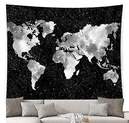 Ruibo Starry World Map Tapestry/Vintage Black & White Abstract Painting Wall Hanging Home Decor for Bedroom Living Room Dorm Apartment(RB-W-1)(W:79" H:59")