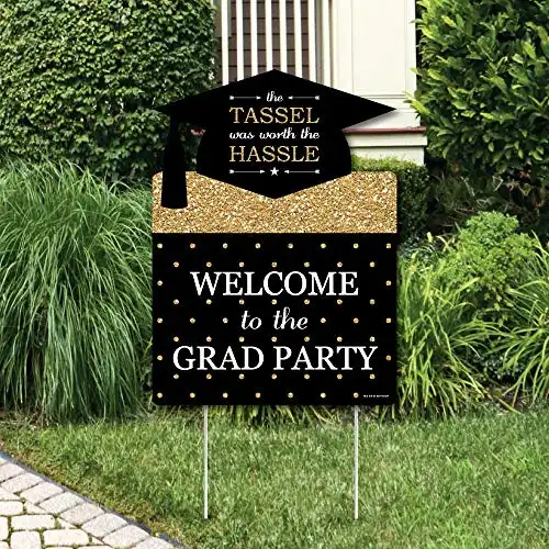 Big Dot of Happiness Gold Graduation Party Decorations - Grad Party Welcome Yard Sign