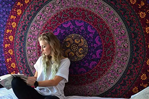 RAJRANG BRINGING RAJASTHAN TO YOU Colorful Hippie Tapestries - Indian Mandala Tapestry Bohemian Bedspread Ethnic Dorm Decor Wall Hanging Boho Picnic Camping Beach Throw Medallion, Pink