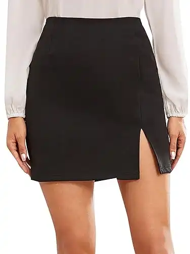 WDIRARA Women's Summer Solid Split Hem Zip Back Mini Workwear Skirt