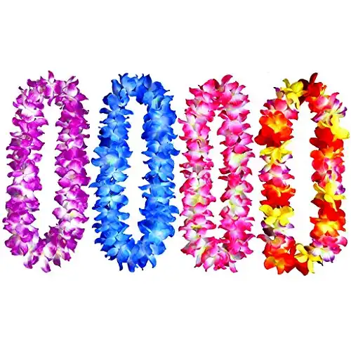 BFDYY 4pcs Hawaiian Leis Hula Dance Garland Artificial Flowers Neck Loop(4 Colors,Thickened)