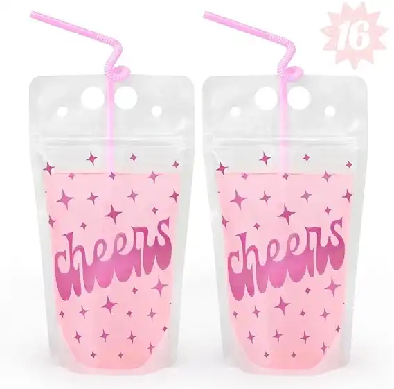 xo, Fetti Cheers Drink Pouches - 16 pouches + straws | Bachelorette Party Decorations, Birthday Party Decor, Baby Shower Supplies, Preppy Party
