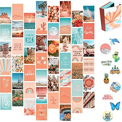 Artivo Peach Wall Collage Kit, Preppy Room Decor Aesthetic Pictures Wall Decor, Cute Picture Collage, Preppy Pictures for Wall, Teen Girls Room Decor, Cute BedroomWall Decor, 50 Set 4x6 in