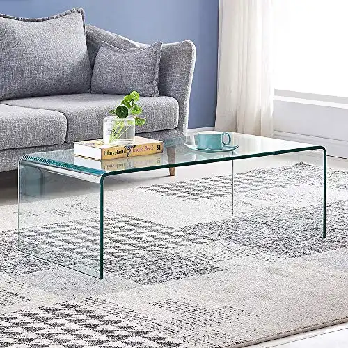 SMARTIK Glass Coffee Table, Modern Tempered Clear Coffee Tables Decor for Living Room, Modern Small Glass Living Room Tables (Medium 39.3" x 19.6" x 13.8")