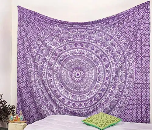 Popular Handicrafts New Launched Elephant Tapestry Mandala Tapestries Wall Art Hippie Wall Hanging Bohemian Bedspread with Metallic Shine Tapestries Purple and Silver