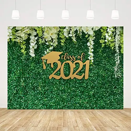 Ticuenicoa 7x5ft Green Leaves Wall Congrats Grad Backdrop for Photoshot Class of 2021 Congratulations Graduation Party Decor Spring Still Life Grass Leaf Photography Background Prom Photo Booth Props