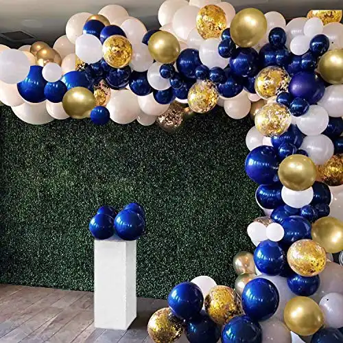 OuMuaMua 127Pcs Navy Blue Gold Balloon Arch Garland Kit, Navy White Gold Confetti Balloons with Balloon Accessories for Graduation Party Baby Shower Wedding Birthday Class of 2023 Prom Decorations