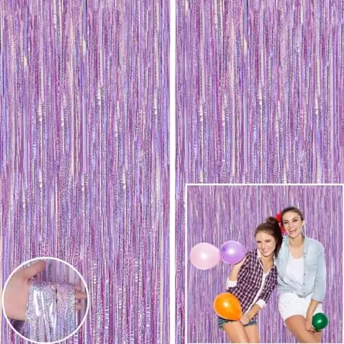 Shimmer Wall Curtain Backdrop (2 Pack, 9.8 x 3.3 ft), Purple Streamers Curtain for Birthday Party Decorations, Photo Booths & Theme Parties, Tinsel Foil Fringe Party Supplies by PixiPy
