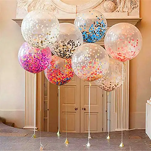 ZEKUI 36" Confetti Balloons Jumbo Latex Balloon Paper Balloons Filled with Multicolor Confetti for Wedding Party Decor (5pcs)