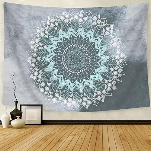 Likiyol Tapestry Mandala Hippie Bohemian Tapestries Wall Hanging Flower Psychedelic Tapestry Wall Hanging Indian Dorm Decor for Living Room Bedroom (Teal, 59.1 x 59.1 inches)