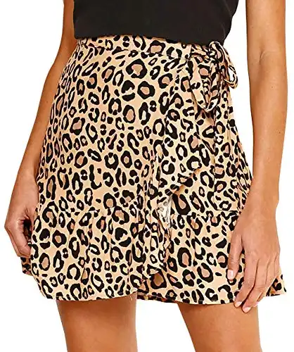 Jyccr Women Casual Polka Dot Ruffle Asymmetric Mini Skirt Khaki