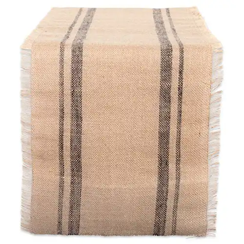 DII Jute Burlap Collection Kitchen Tabletop, Table Runner, 14x72, Double Border Gray