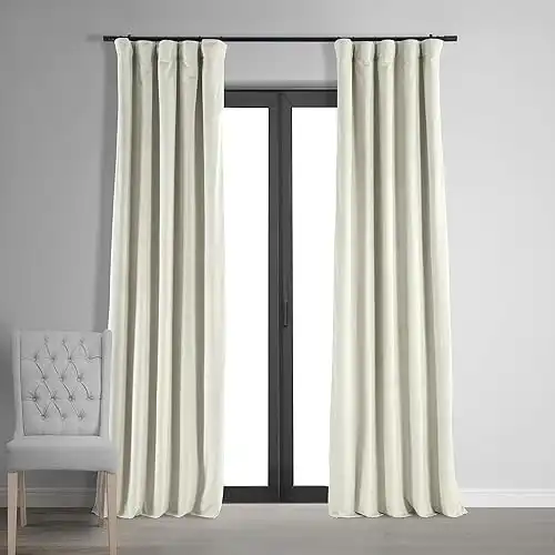 HPD Half Price Drapes Signature Blackout Velvet Curtains 108 Inches Long Heat & Full Light Blocking Blackout Curtain for Bedroom & Living Room (1 Panel), 50W x 108L, Porcelain White
