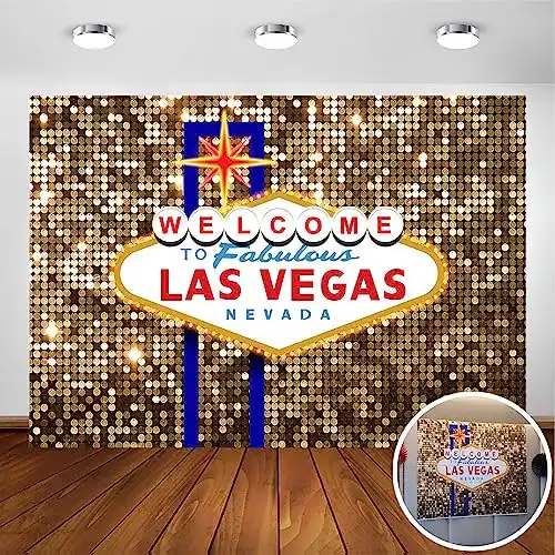 Avezano Las Vegas Party Backdrop for Birthday Decorations Welcome to Las Vegas Fabulous Casino Night Poker Party Photography Background Gold Luxury Prom Costume Dress-up Party Photobooth (7x5ft)