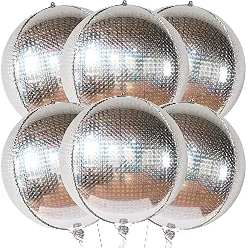 KatchOn, Silver Disco Ball Balloons - 22 Inch, Pack of 6 | Iridescent Balloons, NYE Decorations 2024 | Silver Balloons, Holographic Balloons | Disco Party Decorations, Happy New Year Decorations 2024
