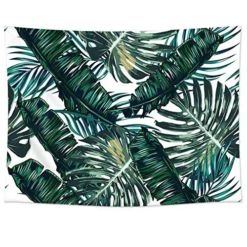 Ruibo Tropical Palm leaves Decor Tapestry Pattern/Large Green Leaves Hanging Wall Decor Bedroom Living Room Dorm Wall Hanging Tapestry Beach Throw(RB-TPL-1)(W:79" H:59")