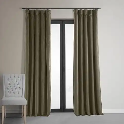 HPD Half Price Drapes Signature Blackout Velvet Curtains 108 Inches Long Heat & Full Light Blocking Blackout Curtain for Bedroom & Living Room (1 Panel), 50W x 108L, Denver Taupe