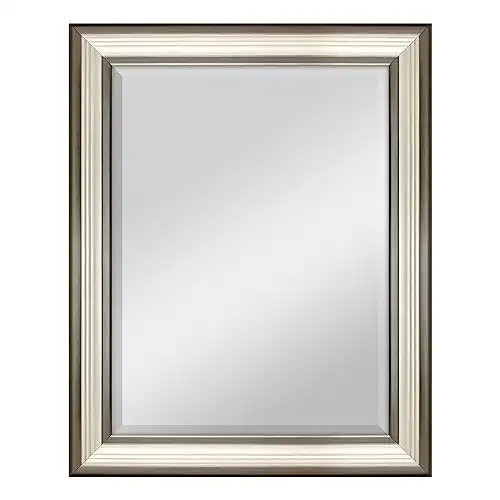 MCS 18x24 Inch Ridged Mirror, 23x29 Inch Overall Size, Two-tone Warm Pewter and Silver (20579)