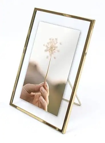 MIMOSA MOMENTS Brass Metal Floating Picture Frame (Brass, 4x6)