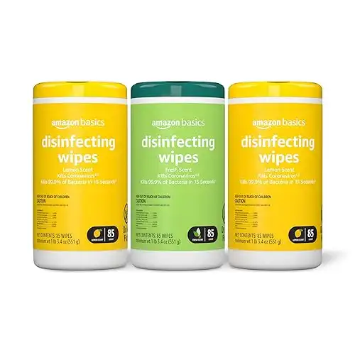 Amazon Basics Disinfecting Wipes, Lemon & Fresh Scent, Sanitizes, Cleans, Disinfects & Deodorizes, 255 Count (3 Packs of 85) (Previously Solimo) (Packaging May Vary)