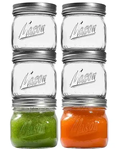 6 PACK Wide Mouth Mason Jars 16oz with Airtight Lids and Bands, Canning Jars with Crystal Glass for Food Storage, Spice Jars, Canning, DIY Projects, Jam, Jelly, Honey, Preserving, Drinking