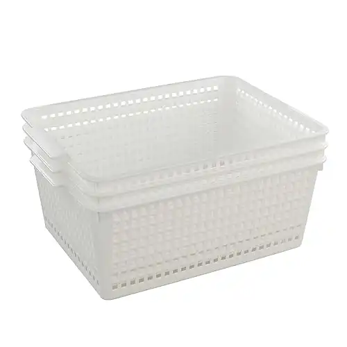 Fiazony 3-Pack Large Plastic Storage Basket, Plastic Storage Bin, White