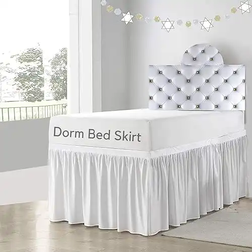 Dorm Room Bed Skirt-Dorm Bed Skirt,Extended Dorm Bed Skirt-Long Bed Skirt Dorm-Extra Long Dorm Room Bed Skirt-College Dorm Bed Skirt,100% Microfiber-White Solid -Twin-XL /42" Drop