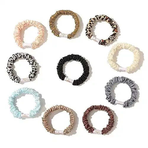 Hair Ties Silk Satin Scrunchies - Small Mini Thin Elestics Ponytail Holder Hair Bands Skinny Scrunchy For Thick Curl Hair No Crease Hair Ties Soft Accessories No Hurt Your Hair for Women and Girls (Mi...