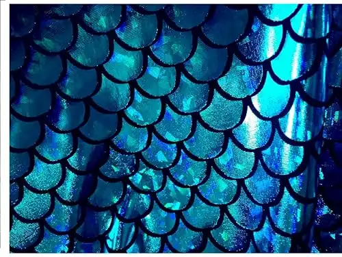 Sparkle Blue Mermaid Scales Hologram Fish Scale Stretch Spandex Sold by The Yard
