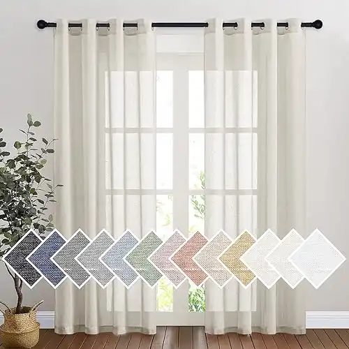 NICETOWN Semi Sheer Linen Curtains for Bedroom 84 inches Long, Grommet Privacy Vertical Window Curtains & Drapes with Light Through for Living Room, Natural, W52 x L84, 2 Pieces