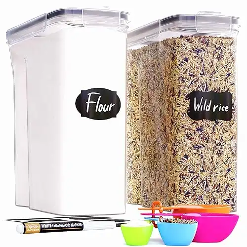 Chef's Path Airtight Food Storage Containers - Set of 2 for Kitchen & Pantry - BPA Free for Rice - Rice Cereal - Flour - Sugar - Bulk Food Storage - Big Cereal Container - Cereal Container St...