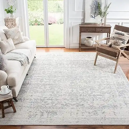 SAFAVIEH Madison Collection Area Rug - 8' x 10', Silver & Ivory, Snowflake Medallion Distressed Design, Non-Shedding & Easy Care, Ideal for High Traffic Areas in Living Room, Bedroom...
