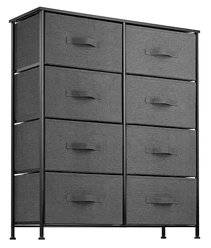 8 Drawer Dresser Organizer Fabric Storage Chest for Bedroom, Hallway, Entryway, Closets, Nurseries. Furniture Storage Tower Sturdy Steel Frame, Wood Top, Easy Pull Handle Textured Print Drawers