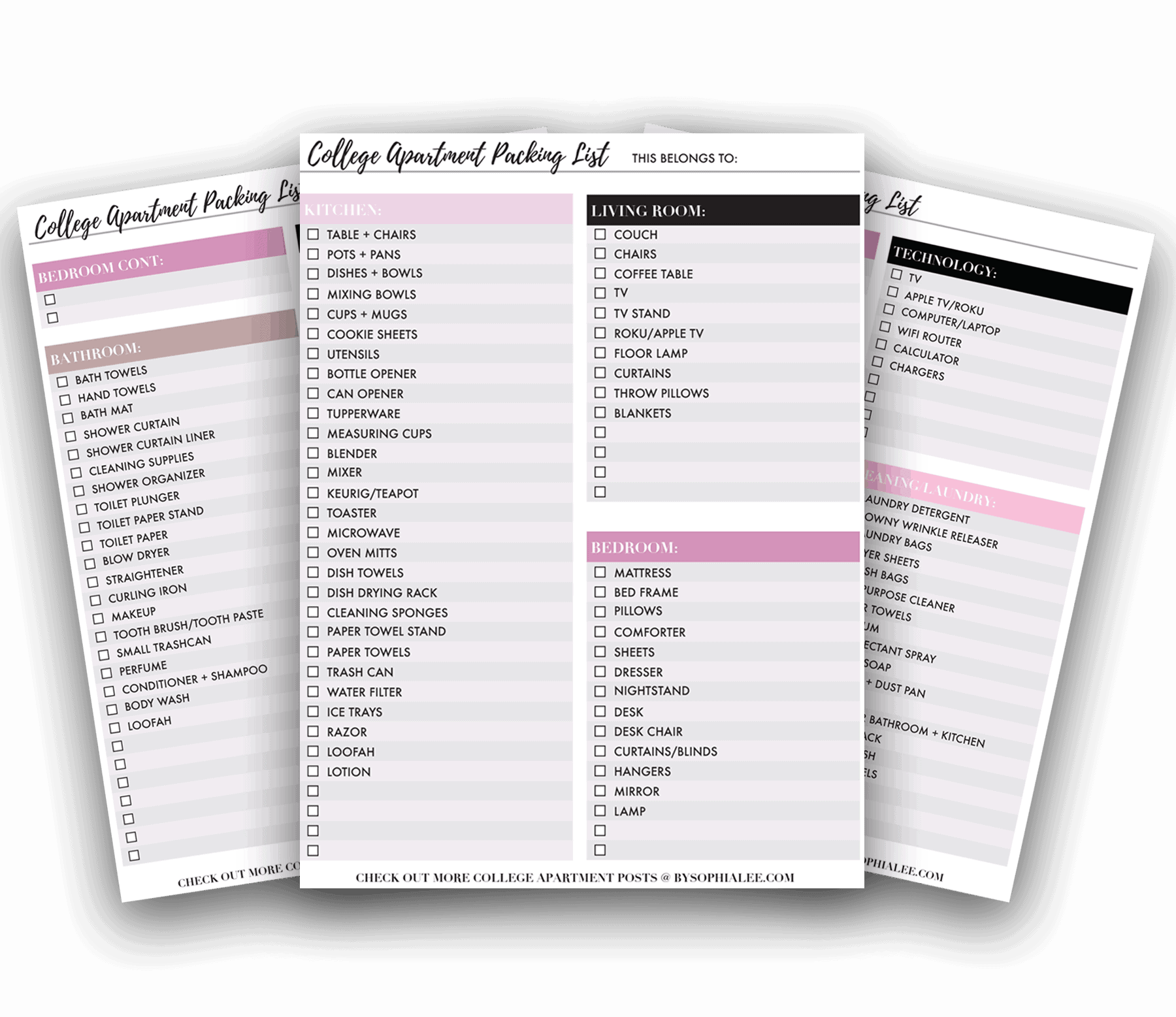 LP PNG College Apartment Packing List