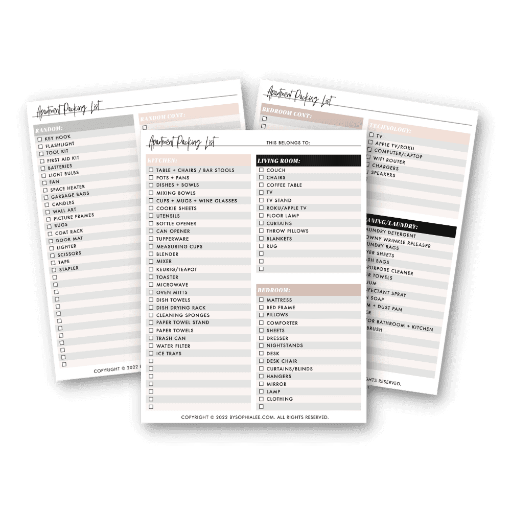 apartment packing list